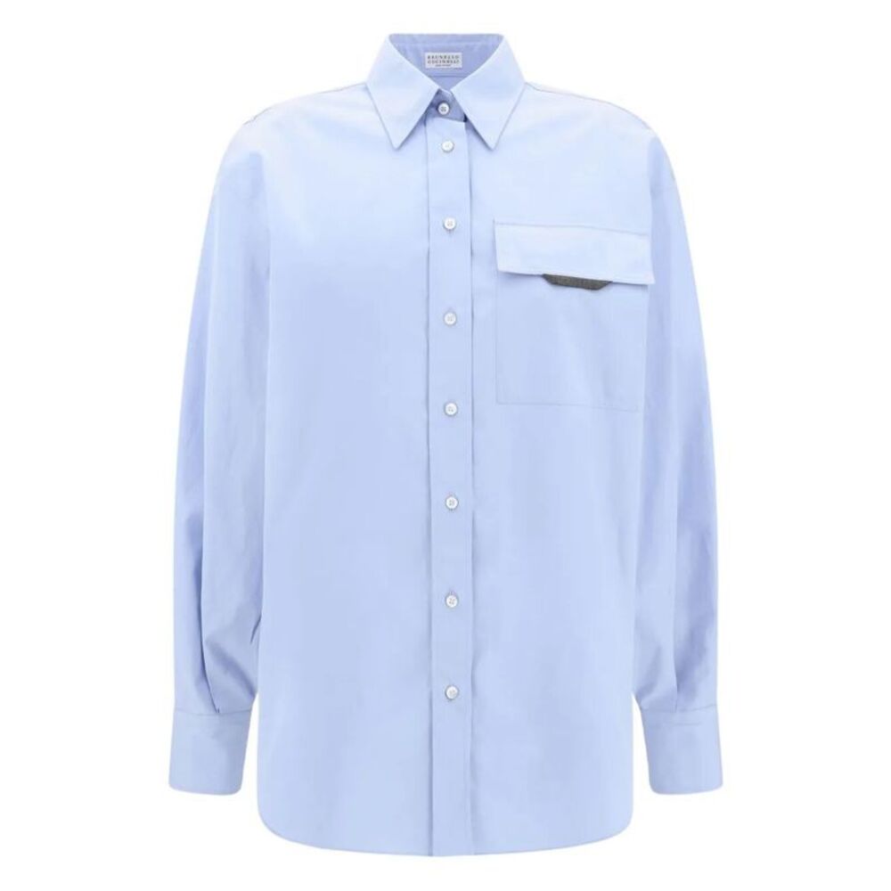 Shiny Detail Cotton Shirt With Pocket Women